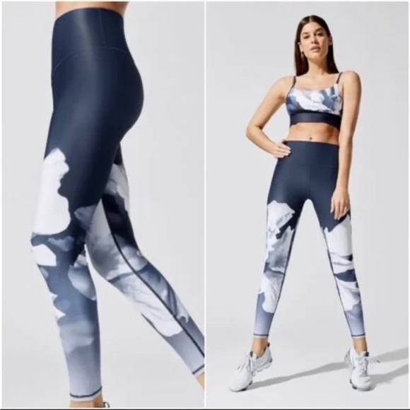 Carbon38 Midnight Navy Floral High Rise Full Length Leggings Ombre Floral - Picture 1 of 9